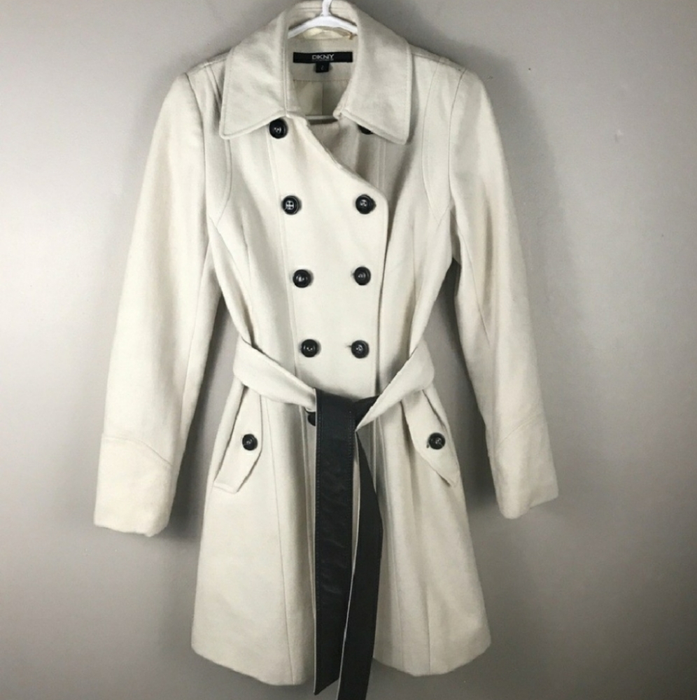 DKNY Double Breasted Pea Coat With Belt - Picture 12 of 17